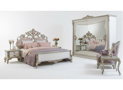 Set camera da letto Letto di lusso 2 comodini Armadio Poltrona 6 pezzi.
