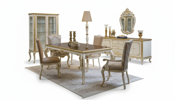 Design set da pranzo 8 pezzi tavolo sedia cassettiera vetrina specchi tavoli legno