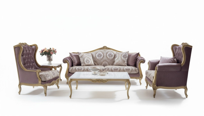 Set di divani di lusso Tavolino da salotto Divani Poltrone Tessuto Set di divani in velluto 4 pezzi.