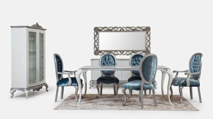 Design sala da pranzo Set 8 pezzi Sedia Comò Vetrina Specchio Tavoli da pranzo Legno