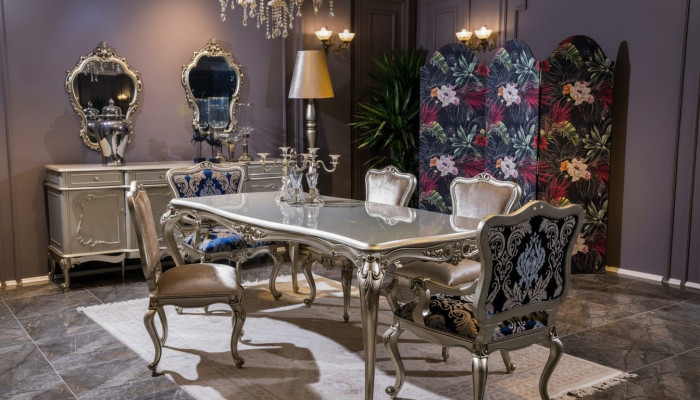 Set da sala da pranzo di lusso Tavolo + 6 sedie poltrona Gruppo di sedie Tavolo da pranzo 7 pezzi