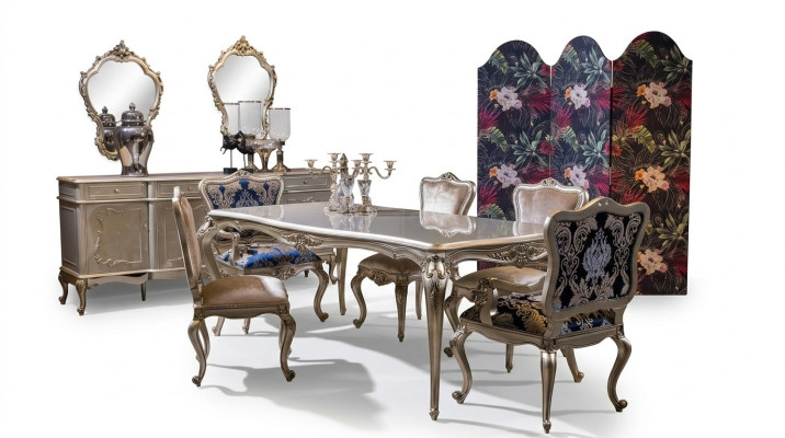 Set da sala da pranzo di lusso Tavolo + 6 sedie poltrona Gruppo di sedie Tavolo da pranzo 7 pezzi
