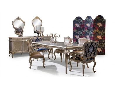 Set da sala da pranzo di lusso Tavolo + 6 sedie poltrona Gruppo di sedie Tavolo da pranzo 7 pezzi