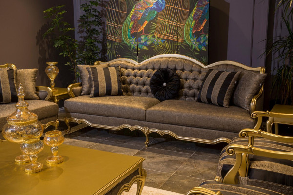 Set completo di divani 3+3+1+1 con tavolino da caffè stile barocco rococò 5 pezzi