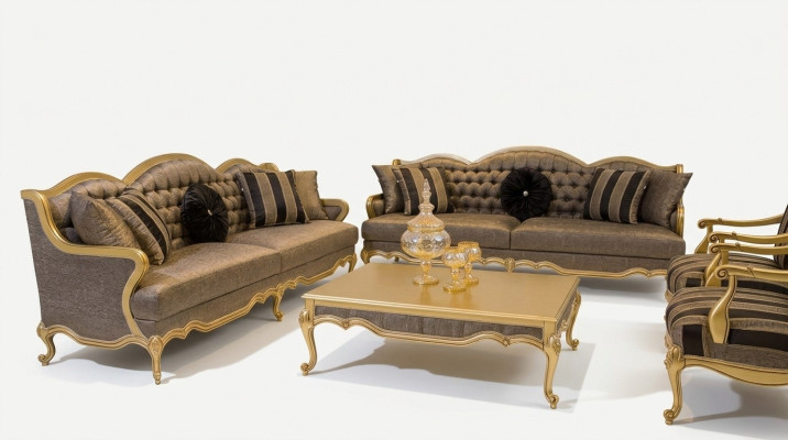 Set completo di divani 3+3+1+1 con tavolino da caffè stile barocco rococò 5 pezzi