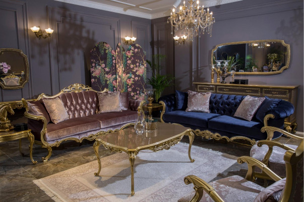 Divano Chesterfield a tre posti in lussuoso colore blu per il soggiorno