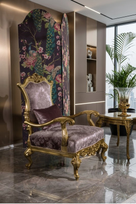 Poltrona monoposto di lusso 1 posto seduta imbottita barocca in tessuto stile Art déco