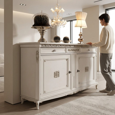 Classica commode stile antico sideboard in legno mobile credenza bianca nuova.
