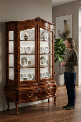 Mobile buffet in legno massiccio con 2 cassetti e ante in vetro per sala da pranzo o soggiorno