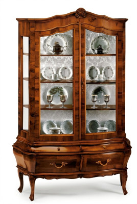 Mobile buffet in legno massiccio con 2 cassetti e ante in vetro per sala da pranzo o soggiorno