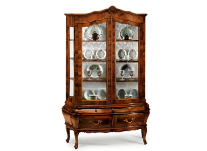 Mobile buffet in legno massiccio con 2 cassetti e ante in vetro per sala da pranzo o soggiorno