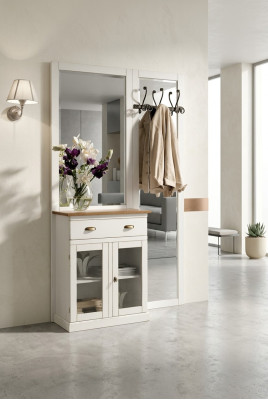Supporto per abiti con ripiani Supporto per abiti con specchi Scaffale con cassetti bianco