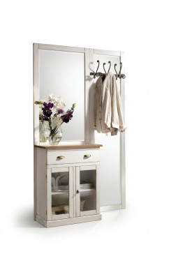 Supporto per abiti con ripiani Supporto per abiti con specchi Scaffale con cassetti bianco