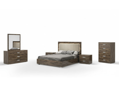 Set moderno di mobili da camera da letto con letto, comodino, comò e specchio 6 pezzi