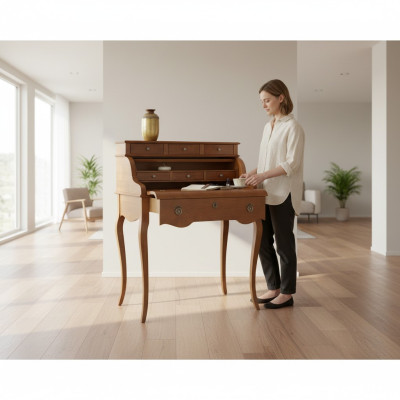 Scrivania barocca in legno nobile con stile antico rococò per ufficio.   Scrivania barocca in legno pregiato con stile antico rococò per ufficio.