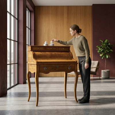 Tavolo scrivania da ufficio in legno pregiato stile barocco rococò antico mobili di lusso.