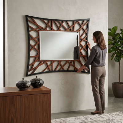 Specchio Specchio da parete in legno Moderno Specchio da parete Mobili Specchietto Design 111x89 Nuovo