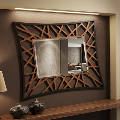 Specchio Specchio da parete in legno Moderno Specchio da parete Mobili Specchietto Design 111x89 Nuovo