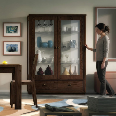 Vetrina Vetrine di lusso Vetrine in vetro Armadio Moderno in legno Grigio Scaffale Credenza