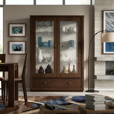 Vetrina Vetrine di lusso Vetrine in vetro Armadio Moderno in legno Grigio Scaffale Credenza