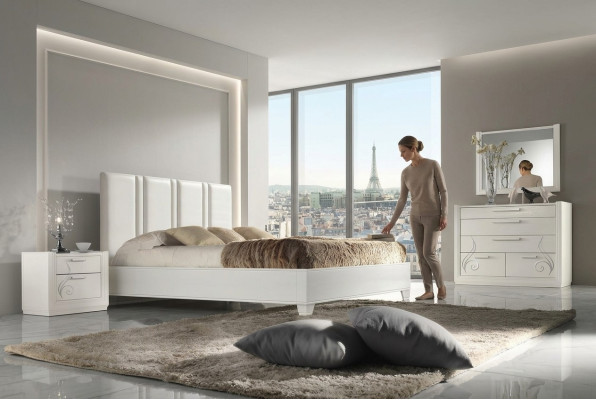 Camera da letto Letto Comodino Gruppo Letti Cornice del letto di lusso in legno Design Set 3 pezzi