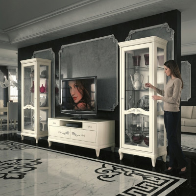 Soggiorno Vetrina rtv Vetrina tv Moderna Legno Mobili Armadio Stile Set Nuovo 3 pezzi.