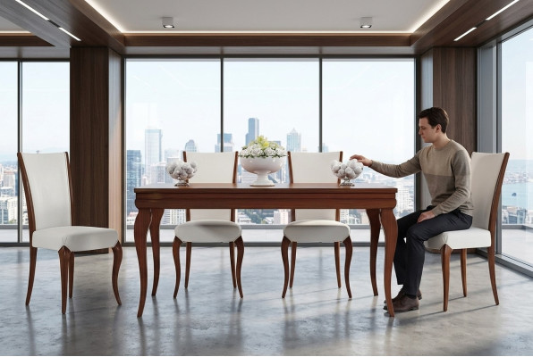 Sala da pranzo Tavolo da pranzo Sedia Estensibile Tavolo Tavoli Gruppo Legno Design Set 5 pezzi.