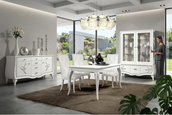 Sala da pranzo Tavolo da pranzo Sedia Comò Vetrina Set tavolo in legno Tavoli di lusso 7 pezzi.