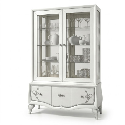 Vetrina di lusso in vetro, mobile antico di stile moderno in legno Vetrine italiane.