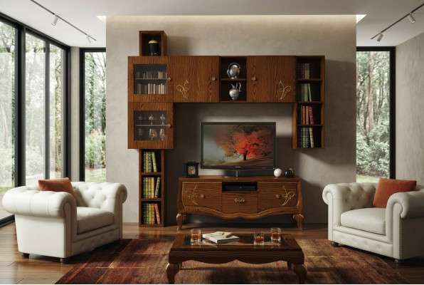 Classico gruppo rtv Set Soggiorno Vetrina tv Moderno Mobile in legno Stile armadio.