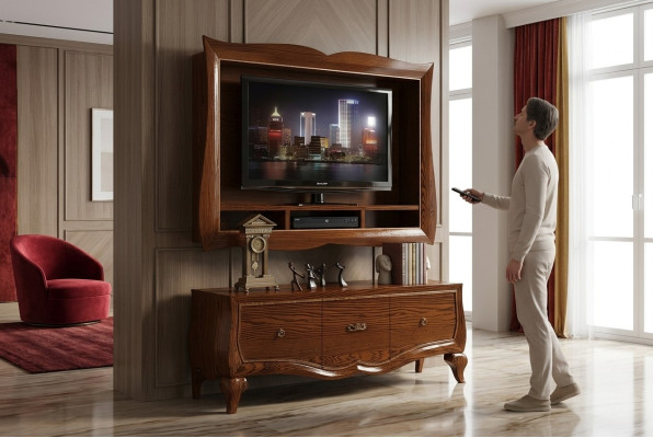 Mobile porta TV basso, credenza, mobiletv in legno classico, design moderno.