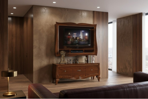Mobile porta TV basso, credenza, mobiletv in legno classico, design moderno.
