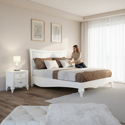 Camera da letto Letto Comodino Letti Matrimoniali Legno Designer Moderno Nuovo Set 3 pezzi