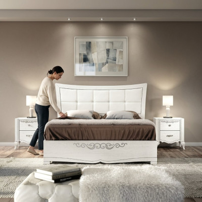 Letto matrimoniale Letto di lusso Letti in legno Strutture letto Bianco Design Moderno Nuovo