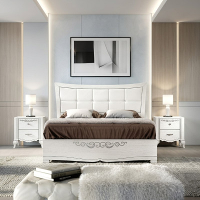 Letto matrimoniale Letto di lusso Letti in legno Strutture letto Bianco Design Moderno Nuovo
