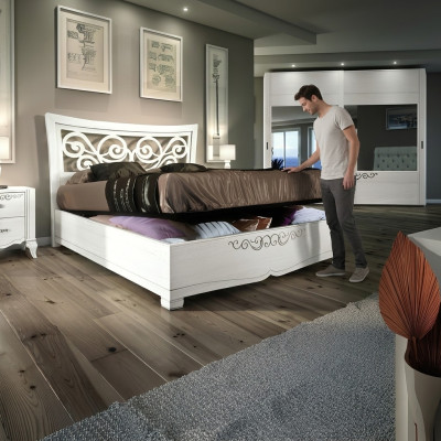 Telaio del letto Letto matrimoniale Letto di lusso Letti in legno Cornice del letto Bianco Design Moderno Nuovo