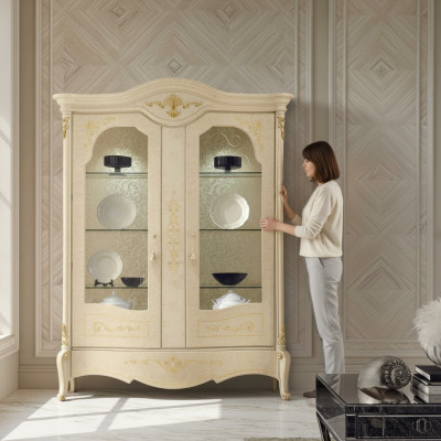 Vetrina italiana di lusso Mobili italiani Vetrine Armadio con cassetti in vetro Design armadietto