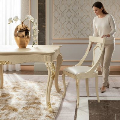 Sedia da pranzo Sedia Sale da pranzo Sedie Legno Design Stile Barocco Beige Schienale Sedile  Seggiolino da pranzo Sedia Sale da pranzo Sedie Legno Design Stile Barocco Beige Schienale Sedile