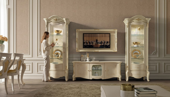 Vetrina classica Vetrine Armadio di lusso in stile italiano in legno Nuovo con vetro