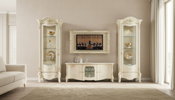 Vetrina classica Vetrine Armadio di lusso in stile italiano in legno Nuovo con vetro