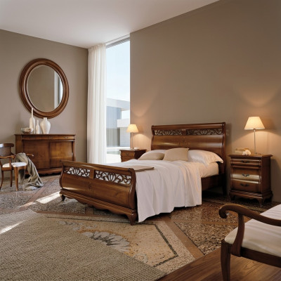 Set di mobili da camera da letto 4 pezzi. Letto 2 comodini Cassettiera Legno massiccio Mobili di design.