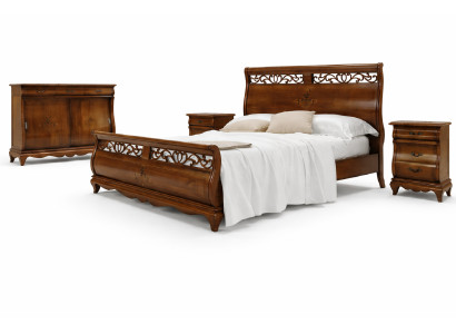 Set di mobili da camera da letto 4 pezzi. Letto 2 comodini Cassettiera Legno massiccio Mobili di design.
