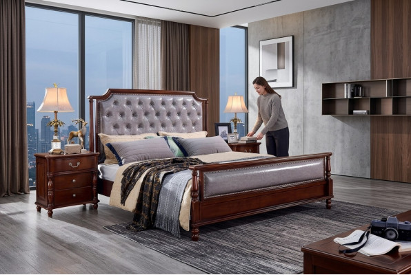 Camera da letto Letto Comodino Letti Legno Gruppo Design Doppio Set 3 pezzi.