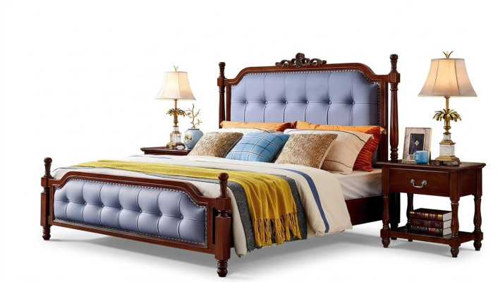 Camera da letto Letto Comodini Set di lenzuola in legno Struttura del letto Set 3 pezzi.