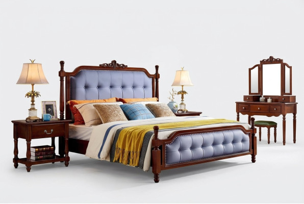 Letto di lusso Camera da letto matrimoniale in legno Struttura del letto imbottita Chesterfield.