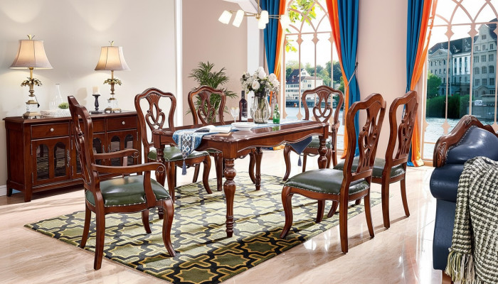 Set completo di 6 sedie da pranzo in legno di lusso gruppo di mobili barocchi.