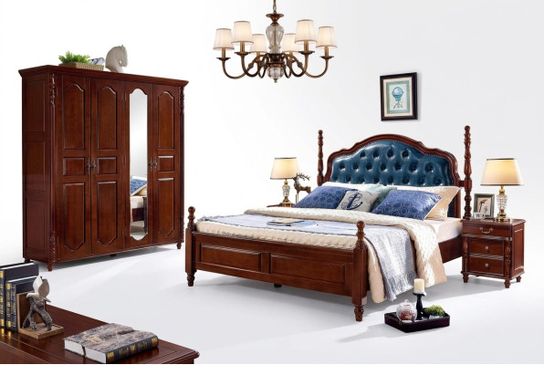 Set da camera da letto 4 pezzi Classico Letto + 2 comodini Armadio