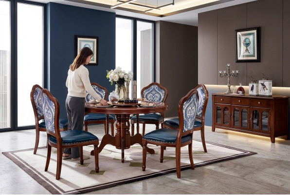 Sala da pranzo Tavoli rotondi Tavolo da pranzo Design Tavolo Mobili Legno massello Lusso