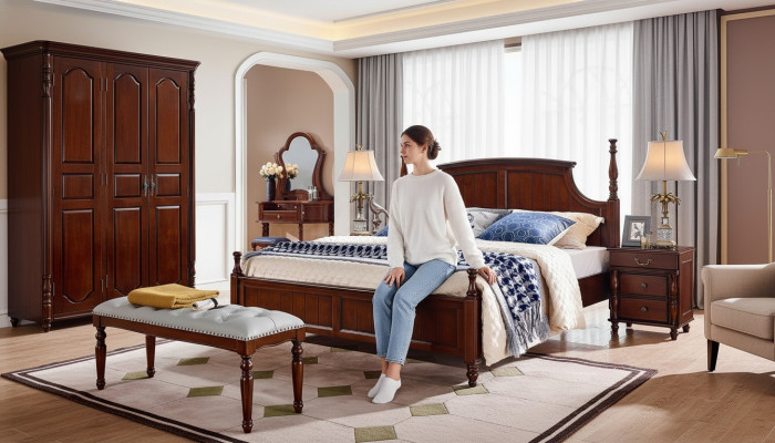 Letti Massicci Letto Matrimoniale Mobili in Legno Design Camera da Letto Classico