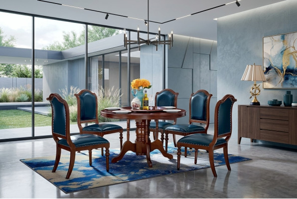 Set completo di tavolo da pranzo con 6 sedie, set da pranzo in legno 7 pezzi.